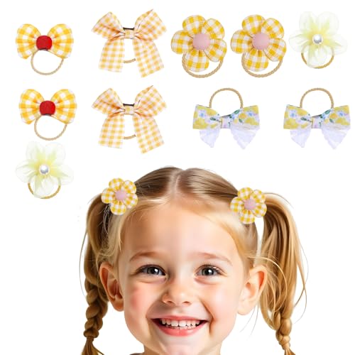 10 Stück Cute Haargummis mit Schleife, Gelb Elastisches Haarbänder niedliche Blume Haargummi für Baby Mädchen Mädchen Kleinkind Zubehör(Gelb) von CIATBYYJ