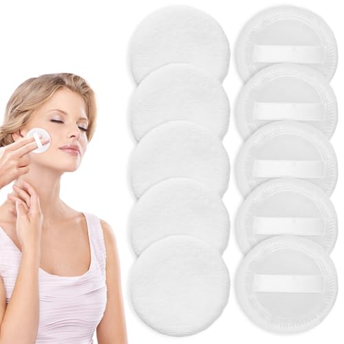 10 Stück Makeup Powder Puff,Runde Puderquaste,Ultraweich Baumwollpuderquaste,Wiederverwendbar Make Up Schwamm,Powder Puff für Loses Puder Gepresstes Pulver Rouge Kissen Applikator(Weiß) von CIATBYYJ