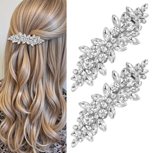 2 Stück Strass Haarspangen, Sparkly Braut Haarschmuck Silber, Vintage Haarspange Silber, Funkelnde Haarnadeln Hochzeit für Frauen und Mädchen Abendparty Hochzeit Täglicher Gebrauch von CIATBYYJ