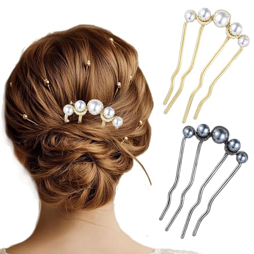 2 Stück U-Förmige Perle Haarnadeln,Metall Haarnadel Vintage Stil Französische Haarnadel für Frauen Mädchen U Form Haarnadeln für Party Dekoration 2 Stück U-Förmige Perle Haarnadeln,Metall Haarnadel Vintage Stil Französische Haarnadel für Frauen Mädchen U Form Haarnadeln für Party Dekoration von CIATBYYJ