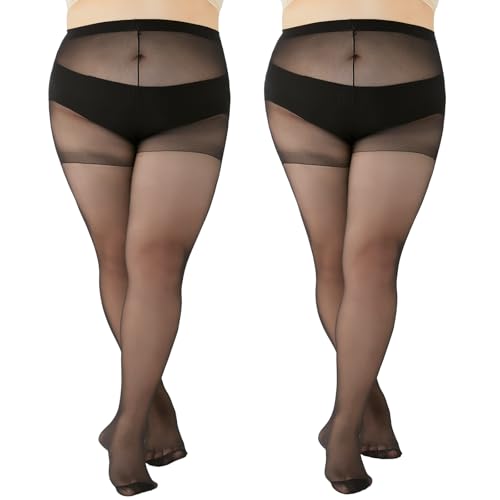 CIATBYYJ 2 Paar Große Größen Feinstrumpfhose Damen,20D Strumpfhosen Damen,Ultra Tragfeste Strumpfhose,Glatt und Bequem Nylonstrumpfhose (Geeignet für 100-200 KG) von CIATBYYJ