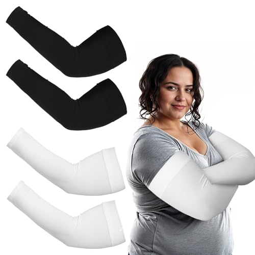CIATBYYJ 2 Paar Plus Size Armsleeve,UV-Schutz Armlinge,Volleyball Armschoner,Atmungsaktiv Ärmel,Schnelltrocknend Arm Sleeve Gaming,für Damen Herren Fußball Basketball Golf(Schwarz*Weiß) von CIATBYYJ