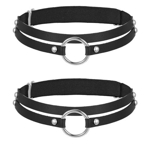 CIATBYYJ 2 Stück Schwarz Strumpfband,Verstellbarer Leder Bein Strumpfband,Gothic Strumpfhalter für Beine und Oberschenkel für Frauen Halloween Rave Karneval Cosplay Party Zubehör von CIATBYYJ