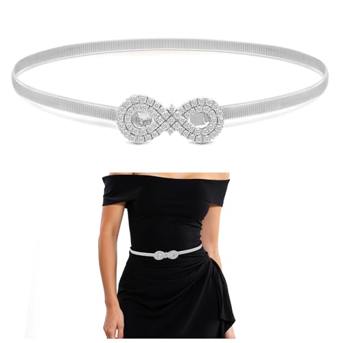 CIATBYYJ Silberner Strass Taillengürtel Damen,Verstellbarer Glitzer Gürtel,Stretchgürtel Kettengürtel Silber,Kleid Cinch Gürtel Dünne Stretchgürtel Damen von CIATBYYJ