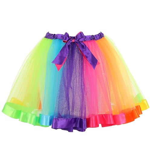 CIATBYYJ Tütü Damen,50 80er Tüllrock,Regenbogen Tüllrock Damen,Regenbogen Kleid Damens mit Elastikband,für Karneval,Halloween,Kostümparty,Mottoparty von CIATBYYJ