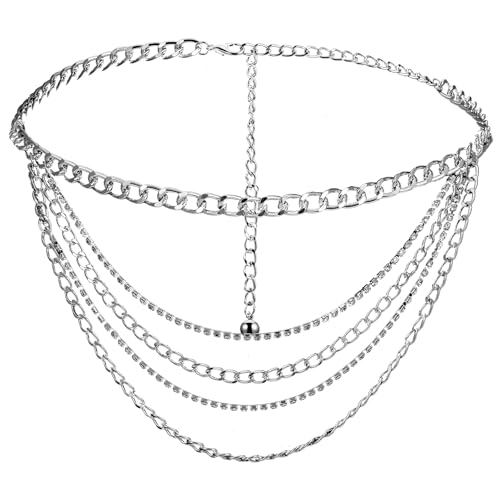 Silber Bauchkette,Verstellbarer Waist Chain mit Waist Beads,Punk Metall Körperschmuck,Mehrstöckig Taillenkette für Frauen Mädchen Kleider Jeans von CIATBYYJ