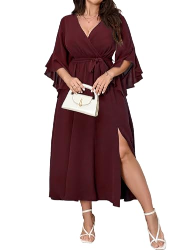 CICIDUDU Damenkleid in Übergröße, für Hochzeitsgäste, Cocktail, Rüschen, halbe Ärmel, Wickelkleid, V-Ausschnitt, Schlitz, A-Linie, Maxikleid mit Gürtel, Burgunder, XX-Large Mehr CICIDUDU Damenkleid in Übergröße, für Hochzeitsgäste, Cocktail, Rüschen, halbe Ärmel, Wickelkleid, V-Ausschnitt, Schlitz, A-Linie, Maxikleid mit Gürtel, Burgunder, XX-Large Mehr von CICIDUDU