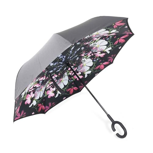 CICILIAYA Doppelschichtiger faltbarer umgekehrter Regenschirm, Selbst Stand Upside-Down Regenschutz Auto Reverse Regenschirme mit C-förmigen Griff Großer Gerader Regenschirm, Lila 3, Medium von CICILIAYA