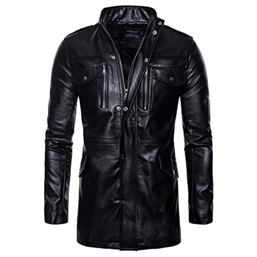 Oversized Herren Lederjacke Schwarzer Lang Punk-Stil Bikerjacke Steppjacke Reißverschluss outdoorjacke Mantel Männer übergangsjacke windbreaker M L XL XXL XXXL XXXXL XXXXXL CICIYONER von CICIYONER-Herren Jacken