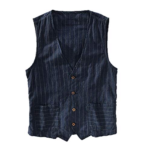 CICIYONER 2019 Neuest Herren Striped vest Leinen Weste Beiläufige Art und Weise wilde gestreifte Trägershirtjacke der Sommer-Männer Bluse (XXXL, Marine) von CICIYONER