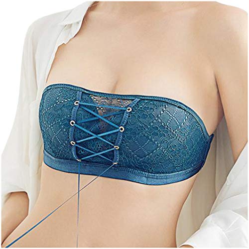 CICIYONER Damen Bandeau Unsichtbares Spitze Kordeln Bralette Lift Bustier,zusammenziehbarer Spitzen-BH Kordelzug trägerloser BH, Abnehmbarer Schultergurt,Verschiedene Arten zu tragen (Grün, 85B) von CICIYONER