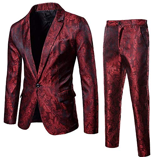 CICIYONER Herren 2-Teilig Slim Fit Business Anzüge Set Sakko Anzughose mit Weste Blazer Jacke EIN-Knopf Smoking 2018 Collection Männer Sakko+Anzughose S-XXXL (XL, Weinrot) von CICIYONER