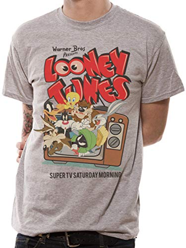 CID Herren Looney Tunes-Retro TV T-Shirt, Grau (Sports Grey Grey), M von CID