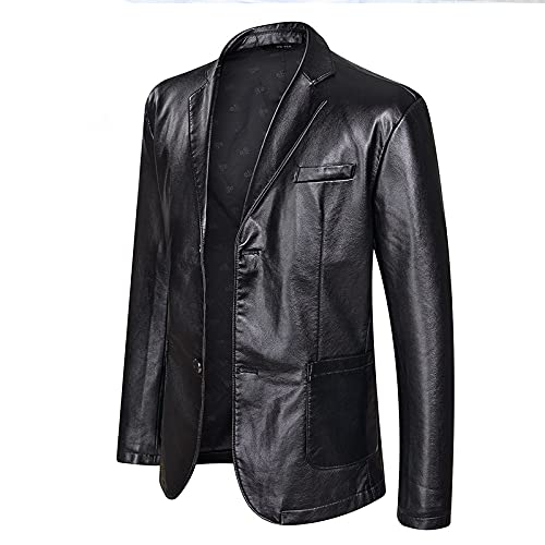 CIDCIJN Herren Lederjacke - Anzug Übergroße Lederjacke Business Mode Herren Vegane Jacke Herren Slim Bequeme Passform Pu Lederjacke Anzug Für Männer, Schwarz4,5XL von CIDCIJN