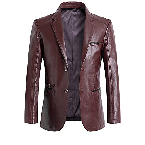 CIDCIJN Herren Lederjacke - Blazer Herren Frühling Herbst Business Slim Fit Herren Anzug Jacken Mode Leder Blazer Herren Jacke Übergröße, Burgund, L von CIDCIJN