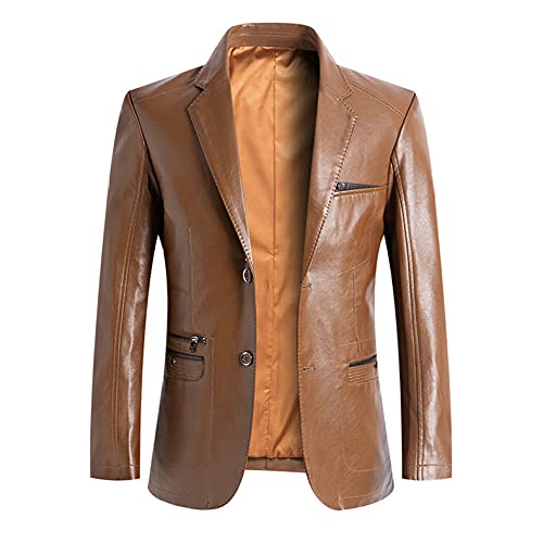 CIDCIJN Herren Lederjacke - Blazer Herren Frühling Herbst Business Slim Fit Herren Anzug Jacken Mode Leder Blazer Herren Jacke Übergröße, Gelb, M von CIDCIJN