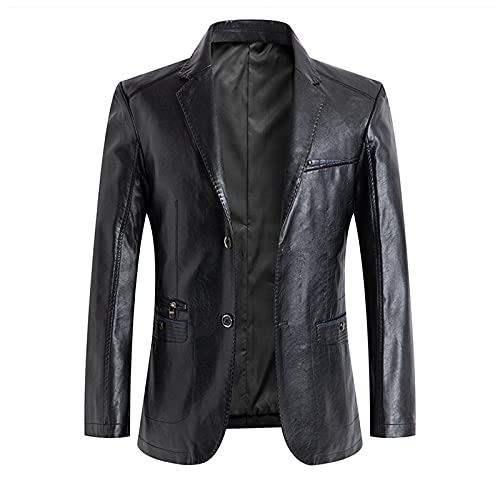 CIDCIJN Herren Lederjacke - Blazer Herren Frühling Herbst Business Slim Fit Herren Anzug Jacken Mode Leder Blazer Herren Jacke Übergröße,Schwarz,M von CIDCIJN