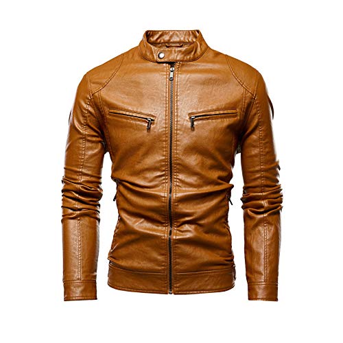 CIDCIJN Herren Lederjacke - Herren Fleece Motorrad Lederjacke Einfarbig Loser Reißverschluss Standkragen Top 4 Farben Frühling Mode Kleidung 4Xl, Gelb, Xxl von CIDCIJN