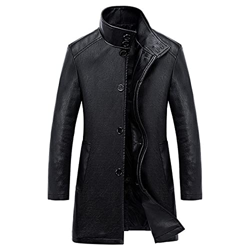 CIDCIJN Herren Lederjacke - Luxus Trench Ledermantel Herren Einreihig Business Casual Lederjacke Männlich Schwarz Lange Pu Mantel Große Größe, Schwarz, 3Xl von CIDCIJN