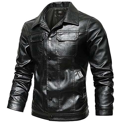 CIDCIJN Herren Lederjacke - Mode Herbst Lederjacke Herren Herbst Europäischer Und Amerikanischer Stil Kunstledermantel/Herren Große Wasserdichte Pu Tops, Schwarz, Asiatisch L Ist Eur S von CIDCIJN