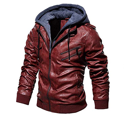 CIDCIJN Herren Lederjacke - Mode Herren Lederjacken Winter Casual Motorrad Pu Jacke Biker Ledermäntel Windjacke Echtes Leder Jacke, Rot, Xl von CIDCIJN