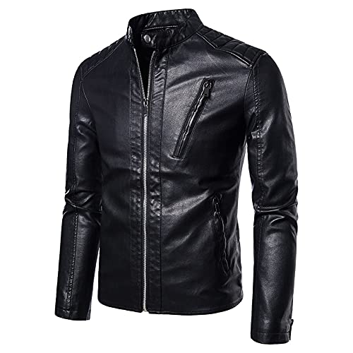 CIDCIJN Herren Lederjacke - Mode Slim Short Lederjacke Herren Herbst Motorradjacke Männer Reißverschluss Tasche Design Pu Mäntel Slim Casual Anzug Jacke, Schwarz, Asian M Ist Eur Xs von CIDCIJN