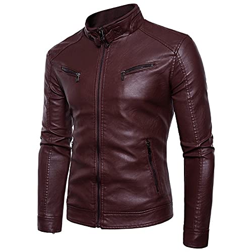 CIDCIJN Herren Lederjacke - Pu Leder Plus Size Dicke Herren Kunstleder Standkragen Braun Motorrad Jacke Übergroße Jungen Mantel Moto Biker Jacke, Jujube, M von CIDCIJN