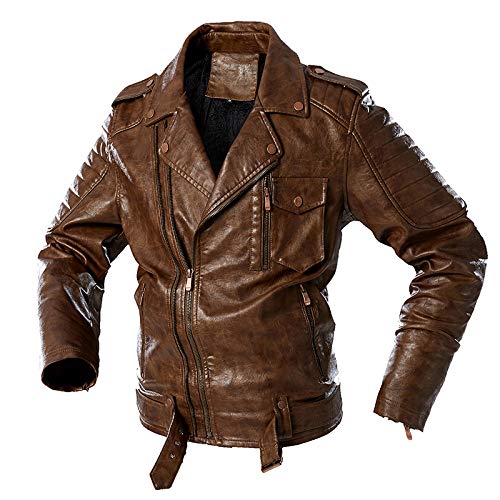 CIDCIJN Herren Lederjacke - Punk Rock Mantel Slim Soft Jacket Männer Reißverschluss Retro Motorrad Lederjacken Mäntel Kunstleder Jacke Männer, Kaffee, Xxl von CIDCIJN