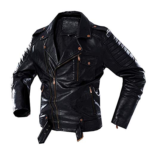 CIDCIJN Herren Lederjacke - Punk Rock Mantel Slim Soft Jacket Männer Reißverschluss Retro Motorrad Lederjacken Mäntel Kunstleder Jacke Männer, Schwarz, L von CIDCIJN