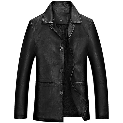 CIDCIJN Herren Lederjacke - Thicken Plus Baumwolle Lange Windjacke Einreihig Casual Pu Lederjacke Männer Slim Soft Fit Spring Lederjacke, Schwarz, L von CIDCIJN