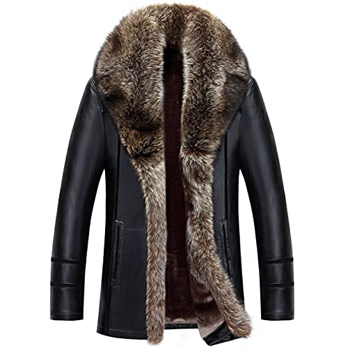 CIDCIJN Herren Lederjacke - Winter Pelz Kragen Lederjacke Männer Verdicken Windjacke Mantel Mode Flocking Faux Bequeme Lederjacke Männlich, Schwarz, Xxl von CIDCIJN