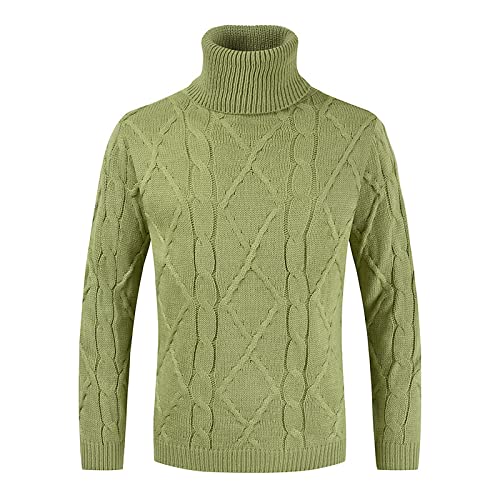 CIDCIJN Pullover Für Herren - Casual Geometrische Stricken Warme Pullover Männer Dicke Rollkragenpullover Winter Rollkragenpullover Männer Strickpullover, Grün, 3XL von CIDCIJN