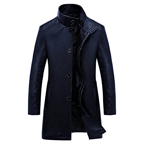 Herren Lederjacke - Luxus Trench Ledermantel Herren Einreihig Business Casual Lederjacke Männlich Schwarz Lange Pu Mantel Große Größe, Blau, 4Xl von CIDCIJN