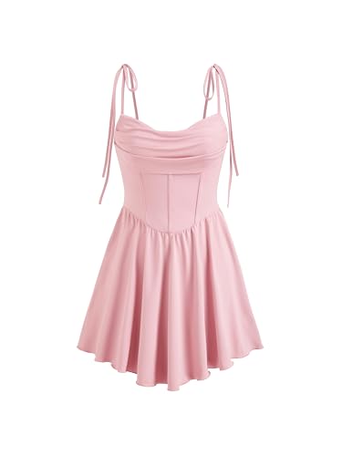 CIDER Damen-Minikleid, Wasserfallkragen, ärmellos, gerüscht, A-Linie, Korsett, kurz, formelle Party, Hochzeit, Gast, Club, Pink, Klein CIDER Damen-Minikleid, Wasserfallkragen, ärmellos, gerüscht, A-Linie, Korsett, kurz, formelle Party, Hochzeit, Gast, Club, Pink, Klein von CIDER