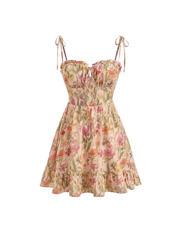 CIDER Damen-Sommerkleid, Blumenmuster, Spaghettiträger, niedliches Sommerkleid, Boho-Kleid, Freizeit-Outfits, Pfirsichrosa (Peach Pink), X-Groß von CIDER