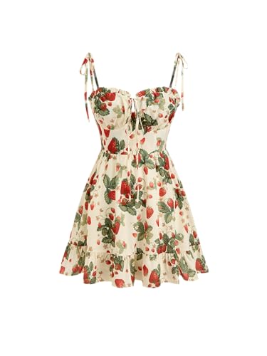 CIDER Damen-Sommerkleid, Blumenmuster, Spaghettiträger, niedliches Sommerkleid, Boho-Kleid, Freizeit-Outfits, Rot/Ausflug, einfarbig (Getaway Solids), Klein von CIDER