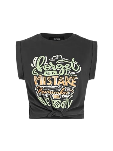 CIDER Damen-T-Shirt, Rundhalsausschnitt, Grafik, kurzärmelig, geknotet, gedrehte Vorderseite, Sommer, bauchfreies Oberteil, Schwarz, Mittel CIDER Damen-T-Shirt, Rundhalsausschnitt, Grafik, kurzärmelig, geknotet, gedrehte Vorderseite, Sommer, bauchfreies Oberteil, Schwarz, Mittel von CIDER