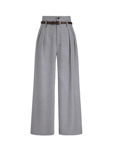 CIDER Hose mit weitem Bein High Waist Arbeitshose Hahnentrittmuster und Gürtel Klassische Hose Hohe Taille Schlaghose von CIDER