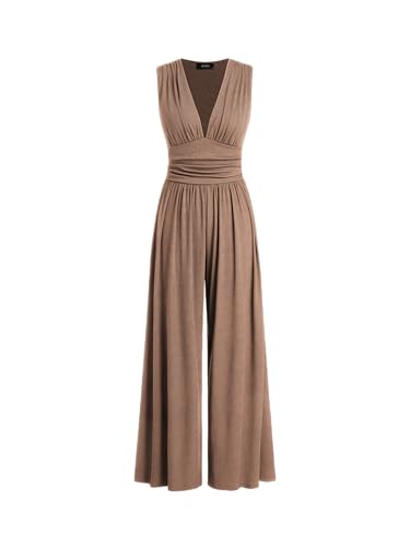 CIDER Jumpsuit Damen Sommer Elegant V-Ausschnitt Weites Bein Ärmellos Locker Bequem Einfarbig Playsuit Strampler Overall von CIDER