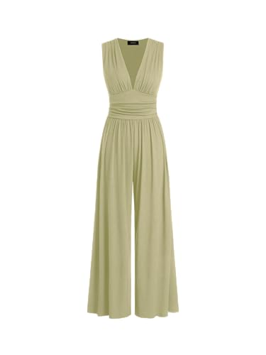 CIDER Jumpsuit Damen Sommer Elegant V-Ausschnitt Weites Bein Ärmellos Locker Bequem Einfarbig Playsuit Strampler Overall von CIDER