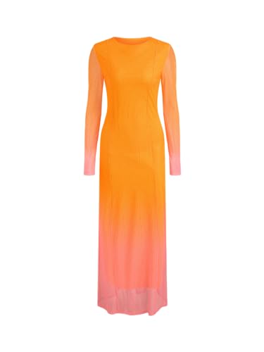 CIDER Miami Sunset Vacation Mesh Rundhals Farbverlauf Maxikleid, Orange/Abendrot im Zickzackmuster (Sunset Chevron), Mittel von CIDER