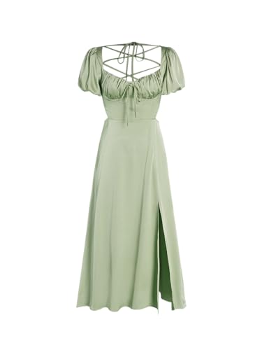 CIDER Satin Puffärmel Midi Elegantes Kleid Hohe Taille Quadratischer Ausschnitt Schlitz CIDER Satin Puffärmel Midi Elegantes Kleid Hohe Taille Quadratischer Ausschnitt Schlitz von CIDER