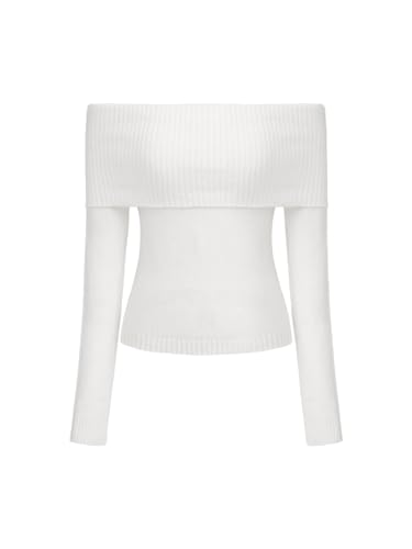 CIDER Schulterfreies Strick-Langarm-Top, Cream, Klein von CIDER