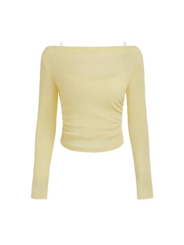 CIDER Sexy Oberteile Damen Langarmshirt Durchsichtiges Crop Top Slim Fit Boot Ausschnitt Cami Set Figurbetont von CIDER