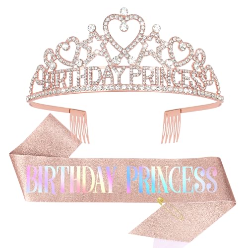 CIEHER CIHER Geburtstag Schärpe und Geburtstagskrone für Frauen Mädchen Geburtstag Prinzessin Krone und Schärpe Geburtstag Tiara Prinzessin Party Geburtstag Dekorationen Geburtstagsgeschenke - von CIEHER