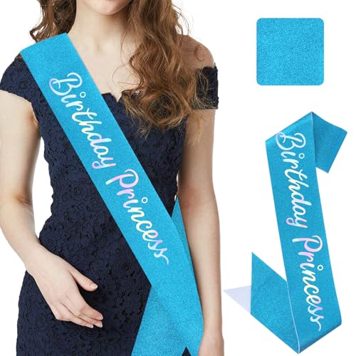 CIEHER Geburtstag Prinzessin Schärpe Geburtstag Schärpe Geburtstag Schärpe für Frauen Mädchen Prinzessin Party Gastgeschenke Prinzessin Geburtstag Dekorationen - Blaue Schärpe von CIEHER