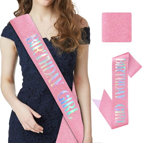 CIEHER Rosa Geburtstagsschärpe Geburtstag Mädchen Schärpe It's My Birthday Schärpe Geburtstag Schärpe für Frauen Glitzer Stoff Schärpe für Mädchen Geburtstagsdekorationen von CIEHER