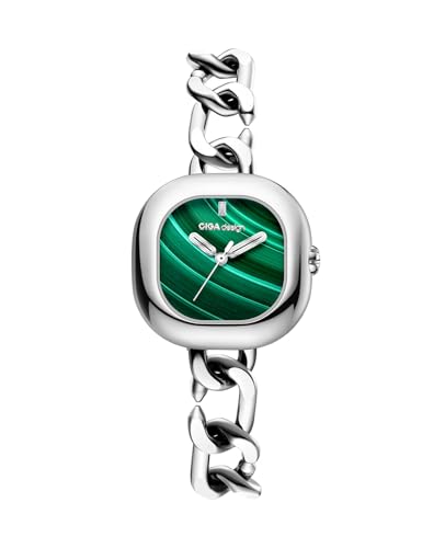 CIGA Design Damenuhren Quarzuhr Aglaia Kollektion, Malachit Zifferblatt, Leuchtende Zeiger, Kubanische Kette, Magnetverschluss von CIGA Design