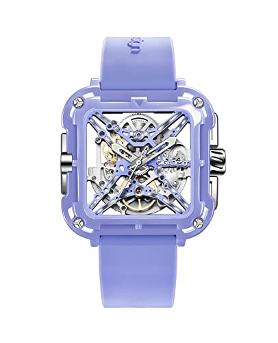 CIGA Design Automatik Uhr Damen - X Serie Machina SUV Armbanduhr aus Keramik Modestil Quadratisch Mechanische Skelettuhr Saphirglas mit Geschenkkarton und Silikonarmband(Lila) von CIGA Design