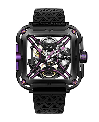 CIGA Design Automatik Uhr Herren - X Serie SUV Armbanduhr Quadratisch Mechanische Skelettuhr Saphirglas mit Geschenkkarton (Cyber Lila) von CIGA Design